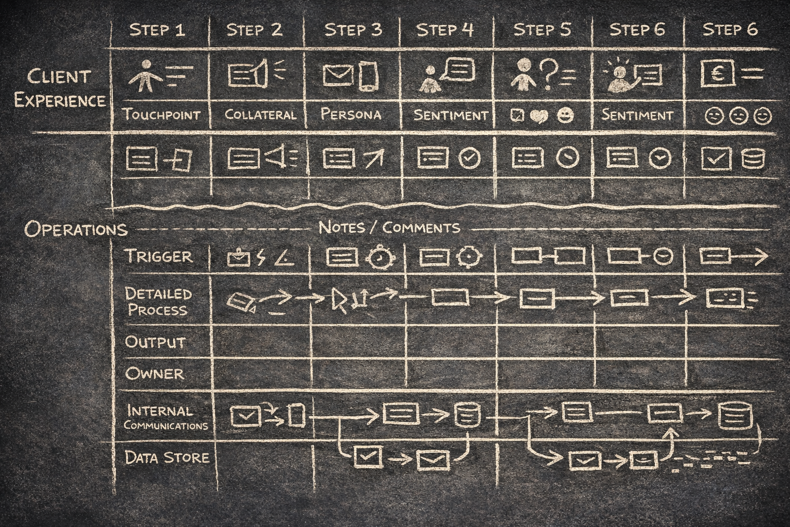 Service Blueprint illustration showing user journey documentation