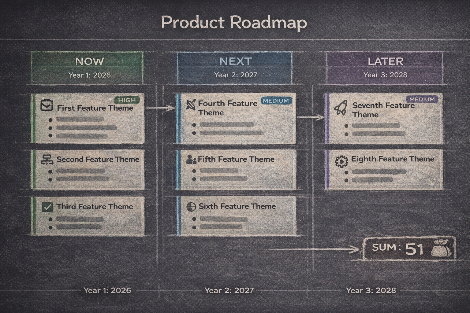 Product roadmap showing phased delivery plan